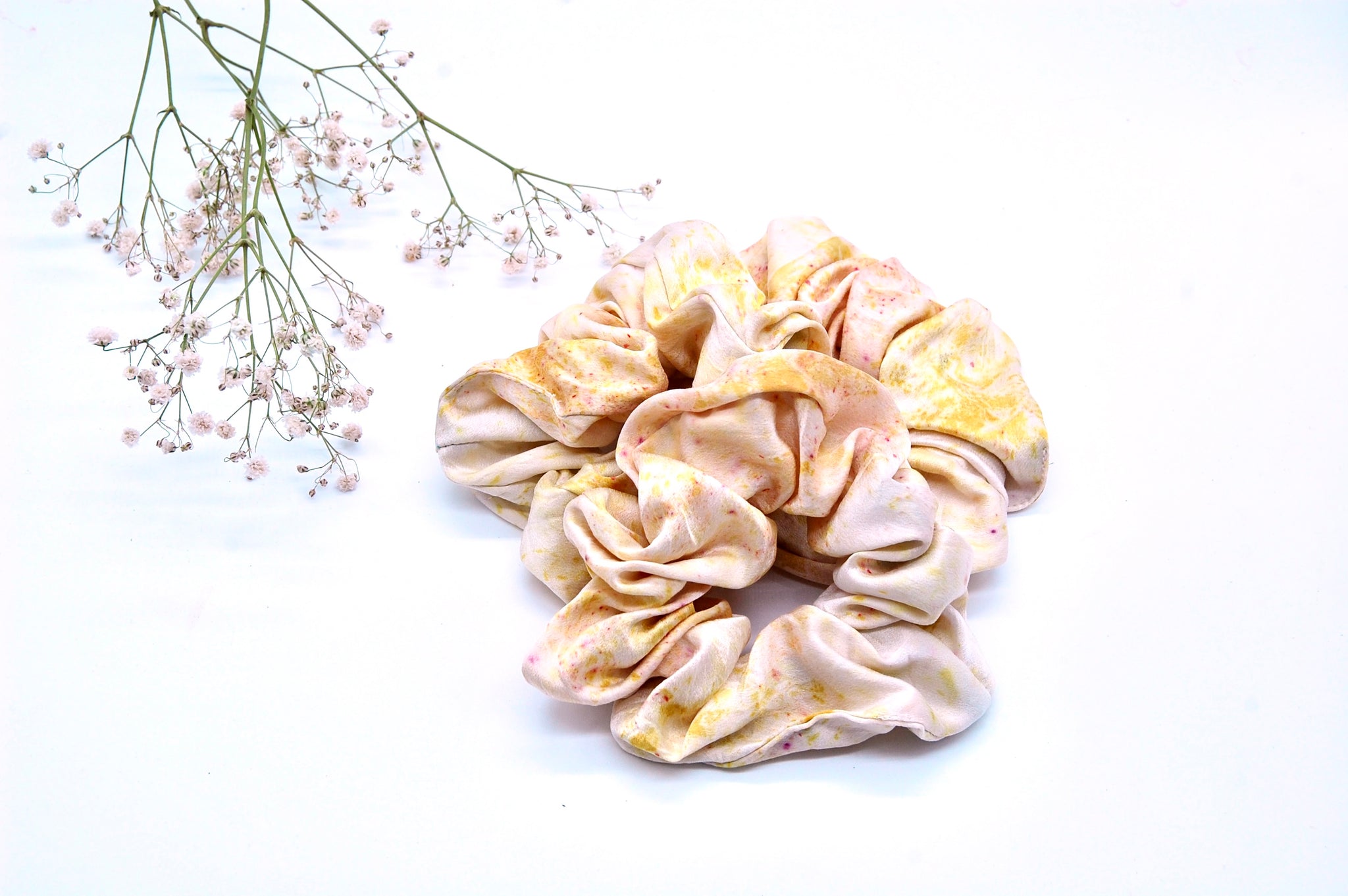 Authentic new artisan silk scrunchie dyed from flower petals Autumn Bouquet Satin Scrunchie – Art by EAC main image 3